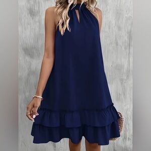 Elegant Navy Blue Sleeveless Dress
